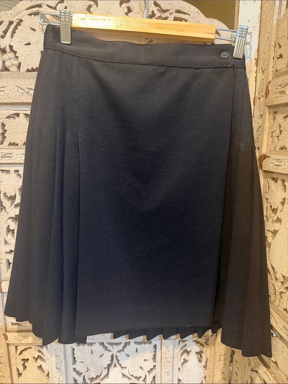 Vintage Black A-Line Wrap Skirt w/ Pleats